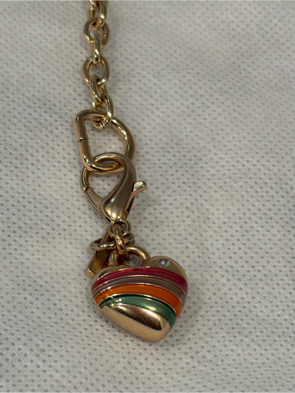 Coach Gold-Tone Chain Keyring with Heart Charm and Rainbow Enamel - Picture 2 of 7